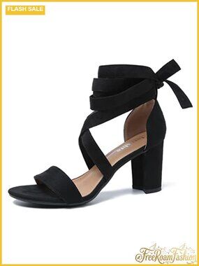 fereshte Women's Strappy Lace Up Ankle Wrap Block Heel Sandals Open Toe 3 Inch